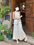 New Chinese Style Cheongsam Clear Cold Zen Wearing A Set Of Hanging Neck Top Skirt Suit Women's Summer