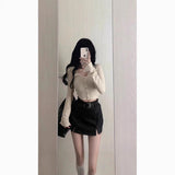 New Design Sense Of The Small Irregular Long Sleeve Spring 2025 Women's Tight Short Top Korean Version Of The Bottom Shirt