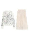 Ballet In The Mirror Heavy Industry Flower Embroidery Sweater Set High-Schamed Fish Bone Soft Yarn Skirt