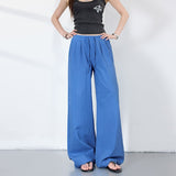 Bright-Colored Summer Oxygen-Sensitive Sleeves With Loose Straight-Tight Tug-And-Blow Trousers Blue Paratroopers Simulation Silk Tugging