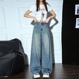Light Blue Fireworks Waist Waist Design Wide-Legged High-Waist Jeans 2025 Autumn New Thin Pants