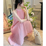 French Retro High-End Ink Painting Hanging Neck Dress Summer Loose Thin Sleeveless Fairy Vacation Long Skirt