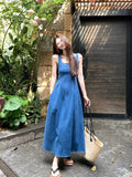 Blue Mist Love French Denim Dress Women's Summer Niche Design Feel Waist Temperament Sling Skirt
