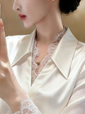 This Year's Popular High-End Exquisite Lace Splicing Shirt Alone Special To Beautiful Rice White Denight Shirt Women Spring