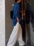 High-Grade Linen Sunscreen Long-Sleeved Shirt Slack Feeling Set-Up Shirt Thin Loose Cotton Blue Shirt