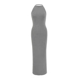 Kardashian's Same Niche Cloudy Fabric Hanging Neck Sexy Sleeveless Long Dress Body-Body-To-Scave Dress