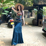 2026 Thai Holiday Bohemian Retro National Style Suit Women's Printed Blouse Half-Dressed Two-Case
