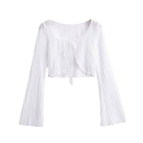 Vintage Sunscreen Cardigan Women's Short Summer Chan Shoulders With Hollow White Knitwear Coat Small Hooded Shirt