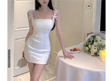 Vintage Thin Little Black Dress To Close Waist Bow Sling Dress Small Man Repair Kite Collar Pure Desire Skirt
