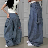 Korean Version Of Chic Summer New Loose Thin Striped Broad-Legged Jeans Casual Scimitsor Balloon Pants