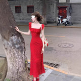 Small Flying Sleeves With Red Wave Dot Dress Women's Summer French Gentle Lotus Leaves Side To Collect Thin A Word Dress