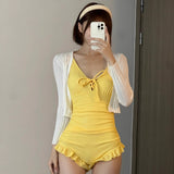 2026 Swimsuit Women's Two Sets Of Long-Sleeved Lace Coat Show Skinny Girl Sweet Bubble Hot Spring Swimsuit
