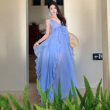 2026 Romantic Lotus Leaf Hanging Leads Sexy Irregular Fairy Dress To See The Show Party Beach Vacation Dress