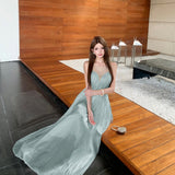 2026 New French Water-Light Wrinkled Skirt Hot Diamond Mesh Splicing Folding Dress Sanya Vacation Super Fairy