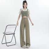 Suit Pants Women's Spring And Autumn Thin High Waist-Hanging Casual Gray Summer Narrow Version Of Drag Straight Broad Leg Sunscreen Pants