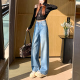 Full Star Flash Hot Diamond Micro-Rave Jeans Women Do Not Stick To The Legs High-Waisted Loose Thin Straight Tube Trousers