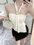 2921# Summer New Pure-Want Wind Hanging Neck Metal Decorative Vest Slimming Woman Fixed With Chest Cushion Top