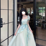 Tea Break French Sweet Fresh Dopamine High-Grade Dizzy Printing Splicing Mesh Screen To Collect Two Dresses