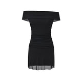 French Purple Pure Desire Shoulder Mesh Dress Women's New Slimmed-But-Betic Skirt