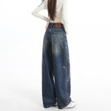 2026 Spring New Full Star Glitter High-Rise Loose Broad-Legged Jeans Women Thin Straight Tube Trousers