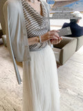 Lucerne Midnight_Guire Collar Vest / Exquisite Hot Diamond Oblique Dress White A Word Half Body Skirt