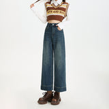 Autumn And Winter New Elastic Narrow Straight Trousers Personality Embroidered Small Casual Loose Micro-Scloose Granny Jeans