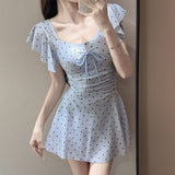 2026 New Wave Dot-Body Swimsuit Female Bow Bow To Waist Lotus Side Girl Hot Spring Seaside With Breast Cushion Swimsuit