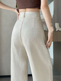 Ice Silk Linen Broad Leg Pants Women Summer Thin Narrow Version Of Straight Suit Pants Casual Cool Cool Feeling Cotton Mah-Shan Trousers