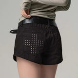 Korean Chic Street Babes Shorts Female Pocket Rivet Design Thin Leisure Shorts 2 Colors