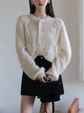 Apricot Rain Horse Sea Wool Three-Dimensional Hand-Coaled Collar Sweater Jacket Autumn