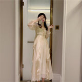 New French First Love Orange Fairy Dress Super Fairy Show Thin Slings Long-Sleeved Dress Two Sets Of Women's Clothing