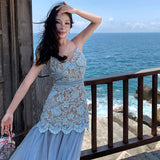 2025 Lace Sling Dress Women's Summer Seaside Resort Style To Collect Waist Removable Mesh Dress