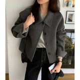 Korean Version Of Chic Autumn And Winter Retro Gentle Simple Collar Single Buckle Commuting Wool Coat 4 Colors