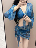 Yan Bikini Four-Piece Bikini Swimsuit Female Split New Long-Sleeved Thin Swimsuit Female Bolis 7080