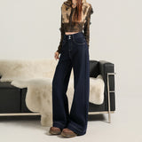 Four Sides Of The Hanging Anti-Fleet Wrinkle Does Not Fade To Keep Warm Elastic Loose Horn Pants High Waist Double Buckle Belly