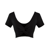 Hottie Sexy V-Neck Umbilly T-Shirt Lady Jazz Dance Sweet Spicy Tight Dance Blouse Short Sleeve T-Shirt