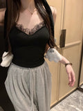 780# Human Cotton Hair Wool French Pure Lust Lace Splicing Sling Sling Vest With Chest Cushion Inside The Warm Top