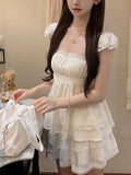 Soft Ripples Lace Lace Lace Cake Skirt Half-Dress Woman High Waist Sweet Skirt