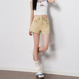 Gray High-Waisted Double-Buckle Elastic Denim Shorts 2026 Spring And Summer New Pick-Up Skinny Three-Point Pants