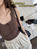 8817 # Autumn Threaded Cotton Babes Button Design Baimei Sling Belt Vest With Chest Pads To Wear The Bottom
