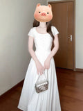French First Love Pure White Dress 2025 New Summer Small Man Temperament Is Beautiful Waist Dress Square Collar