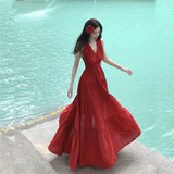 Sanya Seaside Photo Clothes Super Fairy Red Slings Beach Dress Thailand Wear Holiday Dress High Sense