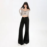 Early Spring Retro Nostalgic Micro-Horn Loose Thin Not Leg Horn Jeans Women's Elastic Slime