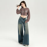 Autumn And Winter New Zero Wild Retro Washing Languid Loose Feeling Loose Broad-Legged Jeans Woman Yichun