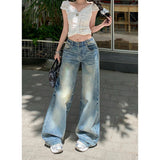 Nostalgic Polished Yellow Water Wash Straight Broad Leg Trousers Jeans Trousers Length