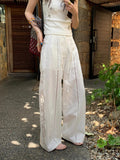 Cotton Tamplicing Embroidery Lace Spliced Casual Trousers With Embroidered Lace Cotton Slacks
