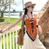 Holiday Wind Orange Printed Scarve Sling + Casual Broad Leg Pants High Feeling Cool Trousers