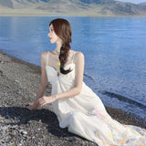 New Chinese Seaside Holiday Pure Sexy Smeared Breasts With Dressing Temperament Beautiful Flowers Long Skirts Women Summer