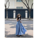 Blue Dress Women 2026 Summer New French Temperament Vest Holiday Style Waist Thin A Word Elegant Dress