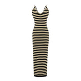 French V-Neck Striped Slinged Sling Dress Women's Summer 2025 New Advanced Seaside Vacation Bust Long Dress